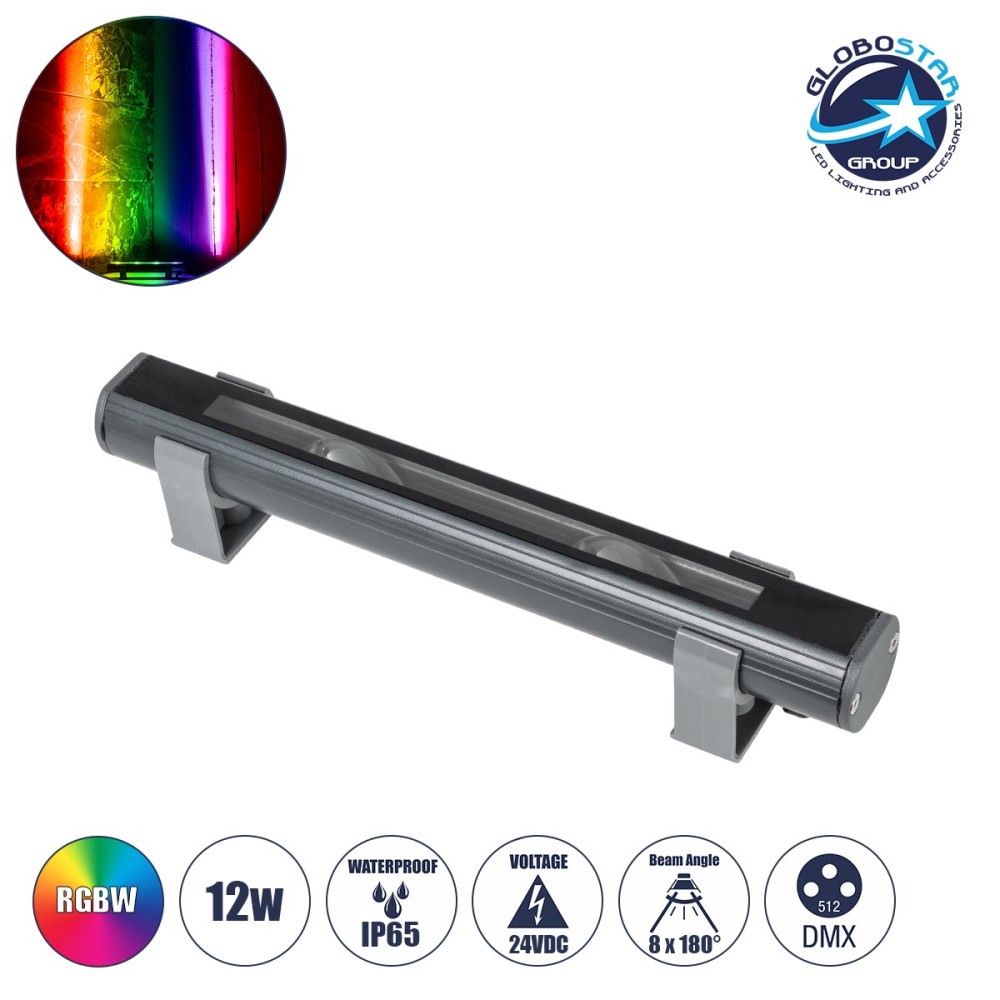 GLOBOSTAR® WINDOWBARI 90513 Φωτιστικό Ανάδειξης Παραθύρων LED 12W 960lm 8°x180° DC 24V Αδιάβροχο IP65 Πολύχρωμο RGBW Dimmable DMX512 - CREE XPE Chip - Γκρι Ανθρακί - Μ30 x Π4 x Υ3.5cm - 3 Χρόνια Εγγύηση